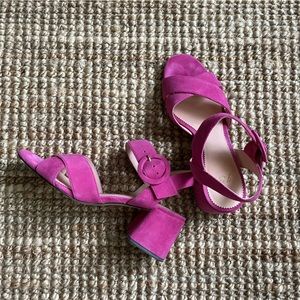 J Crew Penny Sandal in Pink Suede Block Heel